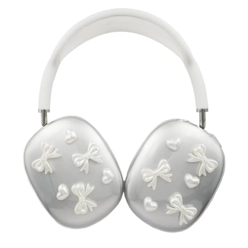 MORWLAT Case Cover for AirPods Max Pearl Bow Heart, Clear Sparkling Cute Soft Cases for Women Accessories Protective Cover for Apple AirPods Max (Pearl)