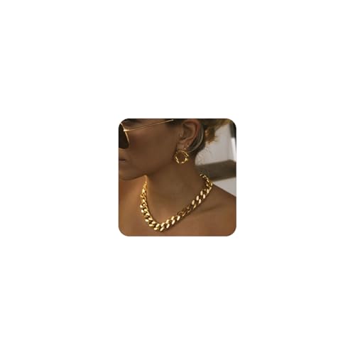 FEEL STYLE Chunky Cuban Link Chain for Men Women - 16mm Stainless Steel Gold Chain Necklace for Women Men - Dainty 18K Gold Choker Thick Trendy Punk Hip Hop Cuban Chain Jewelry - 18inch