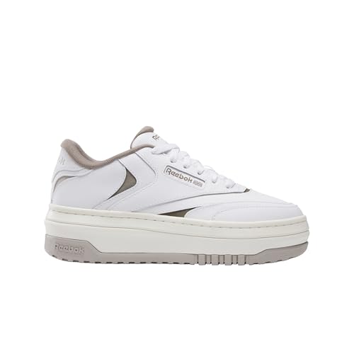 Reebok Club C Extra Platform Sneakers for Women Legacy, White/Hazy Grey/Gritty Grey, 8