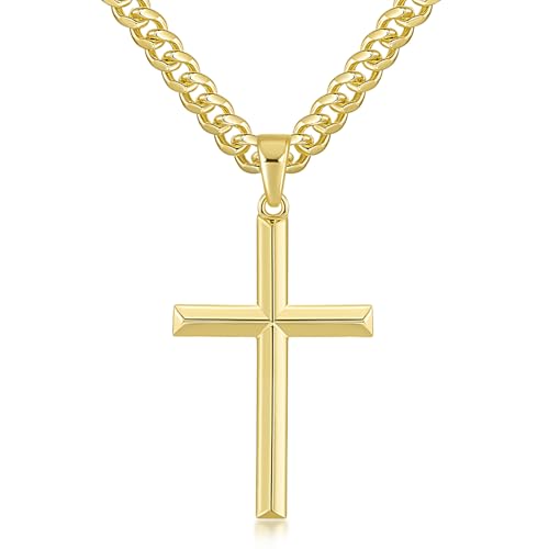 HOBATS Cross Necklace for Men Gold Cross Necklace for Men 14K Gold Chain Necklaces for Women Men Robust Pendant Necklaces for Men 22in