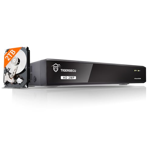 TIGERSECU Super HD 1080P 4 Channel DVR Security Recorder with 2TB Hard Drive, Hybrid 6-in-1 CCTV DVR Recorder Compatible with 2MP and 5MP TVI, AHD, CVI, Analog, RS485 PTZ and IP Cameras