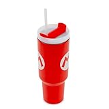 Pyramid America Super Mario Bros. Mario Icon Metal Travel Tumbler With Leak-Resistant Lid and Reusable Straw | Holds 40 Ounces