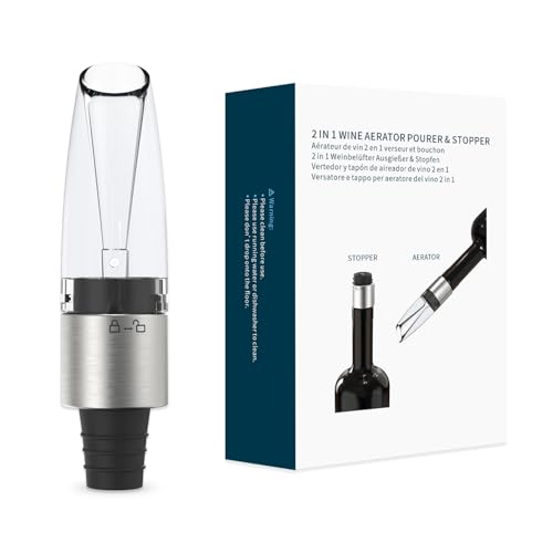 KITCHENDAO 2-in-1 Wine Aerator Pourer and Stopper, Premium Wine Air Aerator Pourer Decanter Spout Dispenser No Drip or Spill-Improve Taste and Bouquet Instantly- BPA Free-Dishwasher Safe - Black