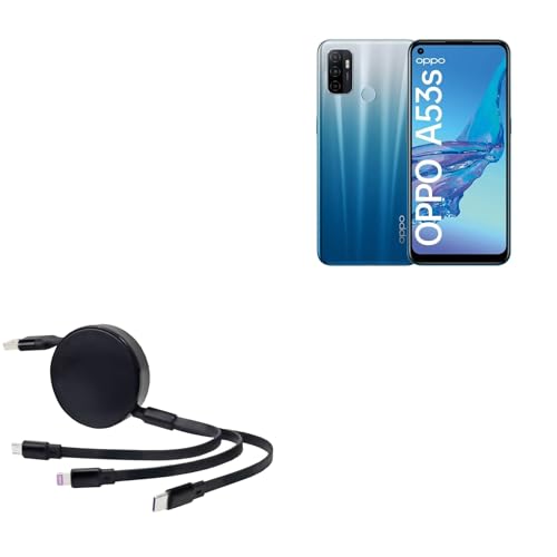 BoxWave Cable Compatible with Oppo A53s 5G - AllCharge PD miniSync (100W), Retractable High-Speed Charging Portable USB Cable - Jet Black