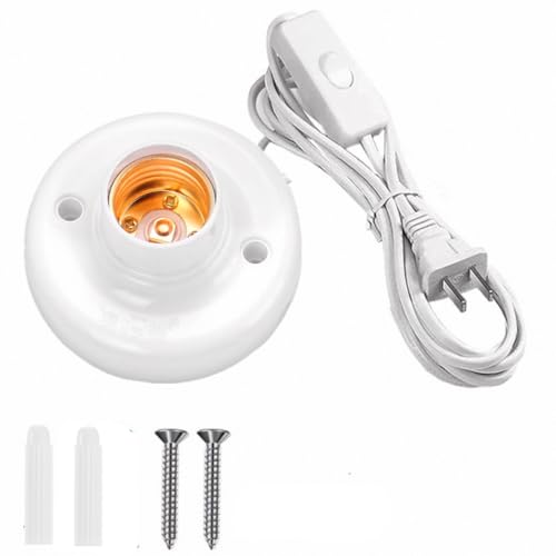 Light Bulb Socket with Cord,E26/ E27 Lamp Base Desktop 25ft Light Socket with Cord Light Bulb Base E26/ E27 Lamp Base Desktop 25ft Include Screw Cord On/Off Switch Hanging,Light Socket with Cord