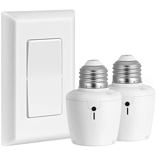 SURAIELEC Remote Control Light Socket, Wall Mount Switch, E26 E27 Lamp Socket, No Wiring, 100FT Range, Wireless Light Switch for Lamps, Pull Chain Light Fixture (1 Remote+2 Sockets, Shorter Version)