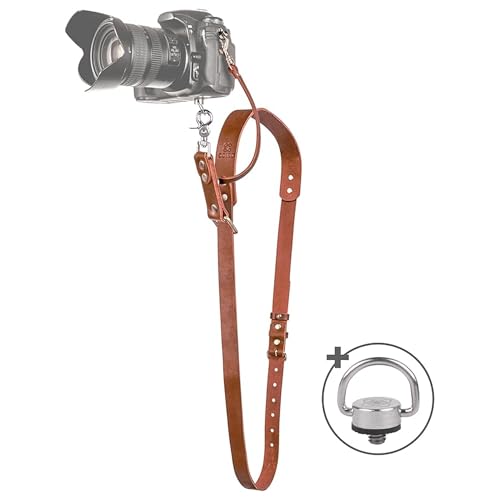 C Coiro Leather Camera Strap for One Camera - Professional Single Leather Harness Shoulder Strap Quick Release Gear DSLR/SLR, Camera Accessories for Photography, Tan