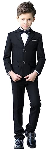YuanLu Boys Colorful Formal Suits 5 Piece Slim Fit Dresswear Suit Set (Black, 6)
