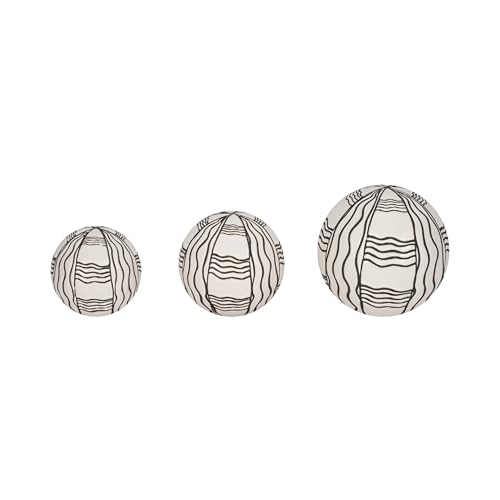 Set of 3 Decorative Orbs - Contemporary Black and Curvy Line Abstract Design Round Orb Decor - Ceramic Home or Office Table Decoration - Home Gift Idea
