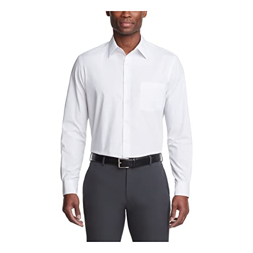 Van Heusen Men's Dress Shirt Regular Fit Poplin Solid, White, 16.5" Neck 34"-35" Sleeve