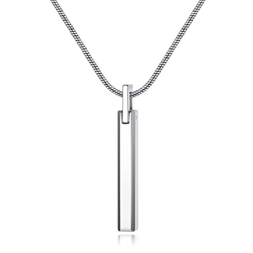 COAI Tungsten Bar Necklace for Men, Silver Pendant Necklace for Men, Snake Chain 20"
