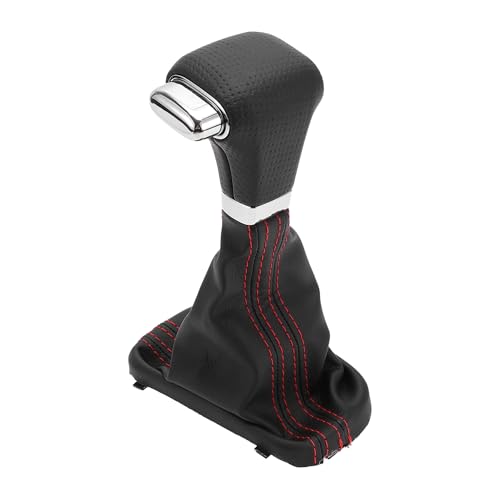 HOPESPANNER Automatic Gear Shifter Knob with Cover for VW Tiguan Touran Bora Passat Plastic Faux Leather Automotive Gearbox Stick Shifter Lever Knob Black Red