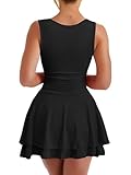 Kaximil Women's Square Neck Ruffle Hem Mini Dress Ruched Waist Short Party Dresses, X-Large, Black