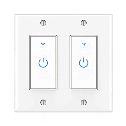 Smart Switch WiFi Wall Light Switch Compatible with Alexa Google Assistant, Neutral Wire Required, Single Pole, 2 Gang
