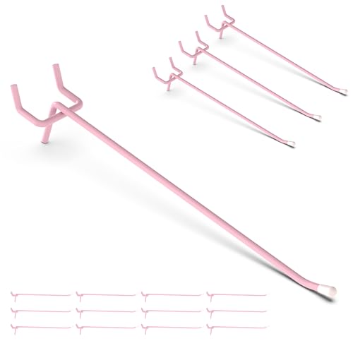 HUHOLE Pegboard Hooks 6 Inch 50PC, Pink Peg Board Hooks, Fit 1/4" or 1/8" Pegboard, Ideal Peg Board Organizer Accessories for Wall Display, Crafts Organization, Kitchen Organizer(Pink, 6 Inch)
