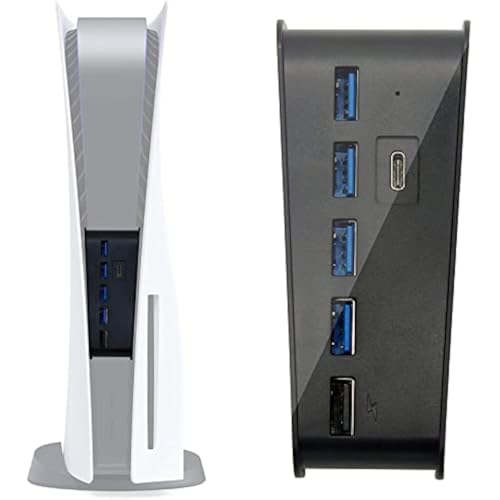 LinaLife PS5 USB HUB 5 Port USB Hub for PS5 PS5 USB Extension Hub with 4 Port & 1 Type-C Port, USB Hub Plug & Play USB Extender for Sony PlayStation 5 Gaming Console