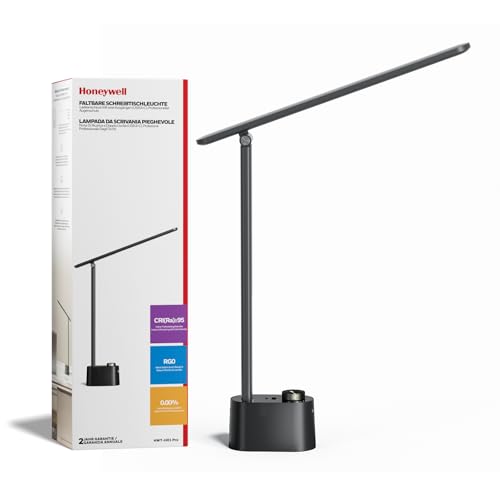 HONEYWELL Upgraded LED Desk Lamp - H01 Pro Sunturalux™ Foldable Desk Light with USB A+C Charging Ports, 3 Color Modes Dimmable Table Lamp for Home Office Reading(Black)