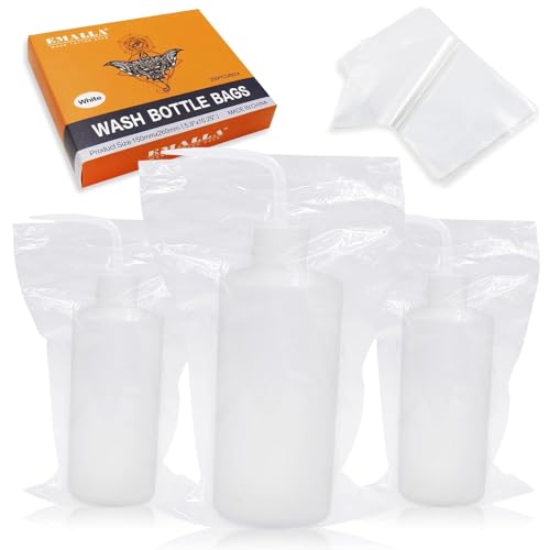 Yuelong Tattoo Wash Bottle with Bottle Bags Kit 2Pcs 500ml Squeeze Washing Bottle and 250pcs Tattoo Squeeze Bottle Bags Water Squirt Bottle with Scale Labels for Medical Label Tattoo Supplies