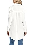 LYANER Women's Collar V Neck Split Hem Button Down Long Sleeve Long Shirt Blouse Tunic Top White Medium