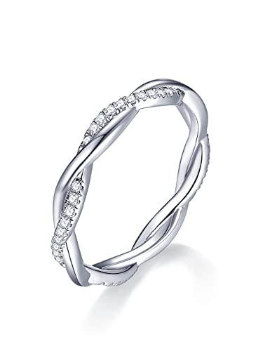 IMOLOVE Moissanite Wedding Band Wedding Rings for Women Twisted Rings 925 Sterling Silver Rings with 18K White Gold Plated Eternity Stackable Engagement Ring Anniversary Band Size 7