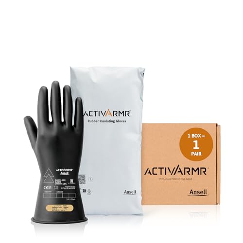 Ansell ActivArmr R0011BUL Ultra-Lightweight Electrical Safety Insulating Work Gloves, Class 00 for Utilities, Automotive, EV Manufacturing, Size 9 Black (1 Pair)