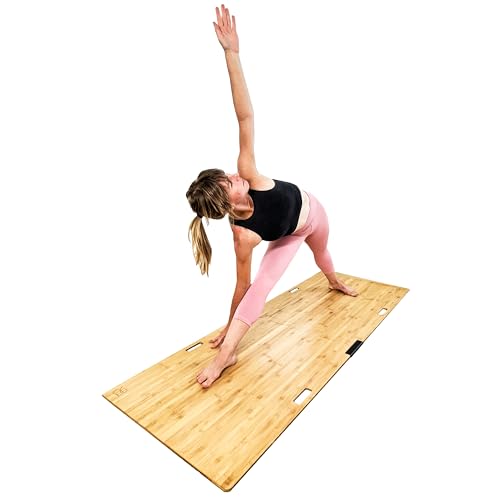 Original Yoga Mat Board for Carpet (Award Winning) Portable Platform for Yoga on Carpet & Uneven Surfaces, Barre Floor for Indoor, Outdoor, Sustainable Bamboo Platform, Easy-to-Assemble & Store