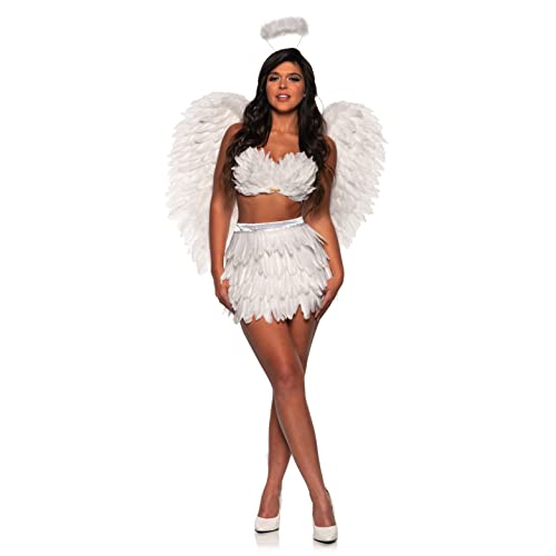 UNDERWRAPS Feather Mini Skirt White Set - Angel Adult Halloween Costume, Heaven Sent Costume for Women, Sexy Angel Costume, Angel Cosplay Outfit, Small/Medium