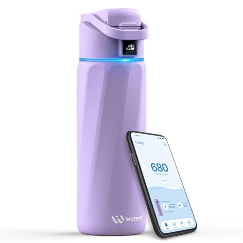 WATERH Boost Smart Water Bottle with Reminder to Drink Water, 24oz BPA-Free Stainless Steel Vacuum Insulated Water Bottle, Wide Mouth Water Tracker Bottle with APP, Ideal for Gift