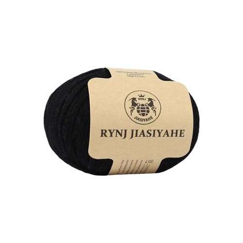 RYNJ JIASIYAHE Inner Mongolian Cashmere Yarn for Crocheting and Hand Knitting - 26Nm/4 ply Warm, Soft, and Luxurious Worsted Yarn (Black,1 ball)