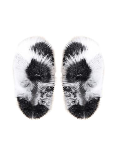 Verdusa Women's Furry Faux Fur House Slippers Warm Home Slipper Shoes Black and White 7.5