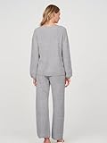 MEROKEETY Womens Loose Fall Pajama Set Long Sleeve Pullover Sweater and Pants Loungewear with Pocekts,LightGrey,S