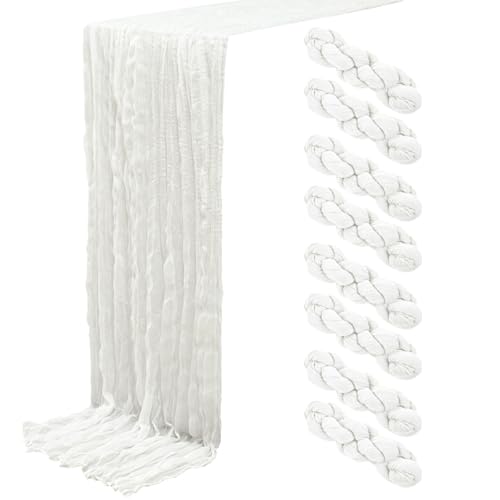 Seveups 8Pack White Cheesecloth Table Runners 120Inch Cheese Cloth White Table Runner Gauze Table Runner Rustic Sheer Runner for Wedding Baby Shower Birthday Party Table Decor