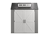 Rubbermaid Resin Outdoor Storage Shed With Floor (7 x 7 Ft), Weather Resistant, Gray, Organization for Home/Backyard/Garden Tools/Lawn Mower/Bike Storage/Pool Supplies