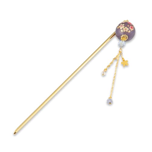 Hair Stick for Bun Kanzashi Metal Hair Pin, Japanese Style Hairpin Hair Chopsticks Hair Accessory for women (SAKURA ball/Purple)