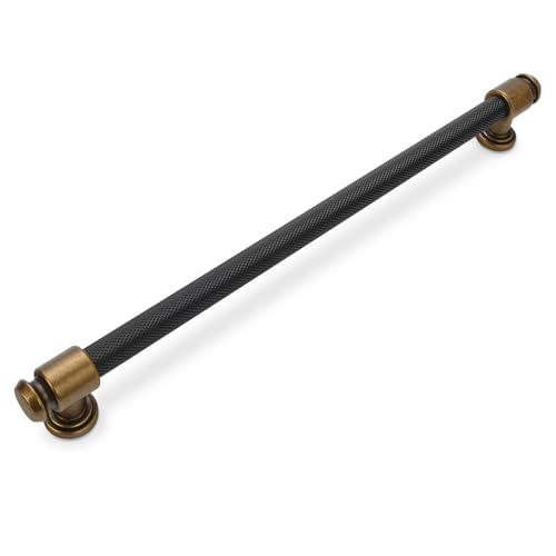 BUKOBYHE 10 Pack 10 Inch Black and Antique Brass Kitchen Cabinet Handles Knurled Cabinet Pulls Black Drawer Pulls Cabinet Hardware