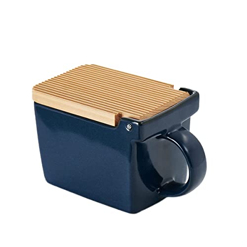 Zero Japan Bee House Premium Salt Box with Hinoki Lid - Container for Sea Salt and Spices - Elegant Cellar for Kitchen Countertop - Jeans Blue, 16 oz