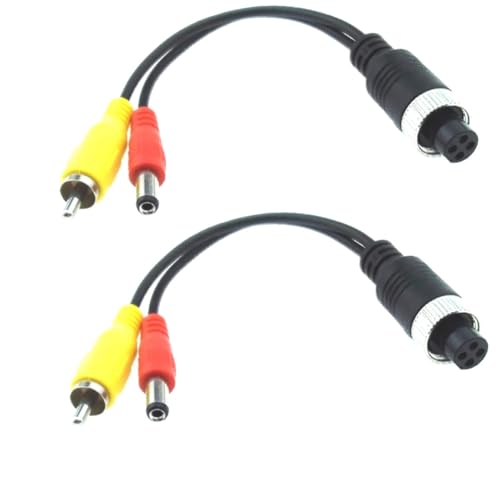 Lagogia 20cm/7.88 "4-pin Female Aviation Plug to RCA Male and DC Male Plug Cable, RCA AV + DC to M12 4-pin Expansion Cable for Monitoring car Camera Video and Audio -(2 PCS)