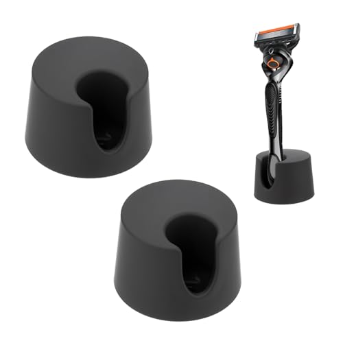 Ajrwiiy 2 Pack Razor Holder Compatible with Gillette Razor, Razor Alloy Stand for Men's Razor, Razor Storage Sase Contains Drainage Hole, Scratch Proof, Suitable for Various Razor Handles, Black