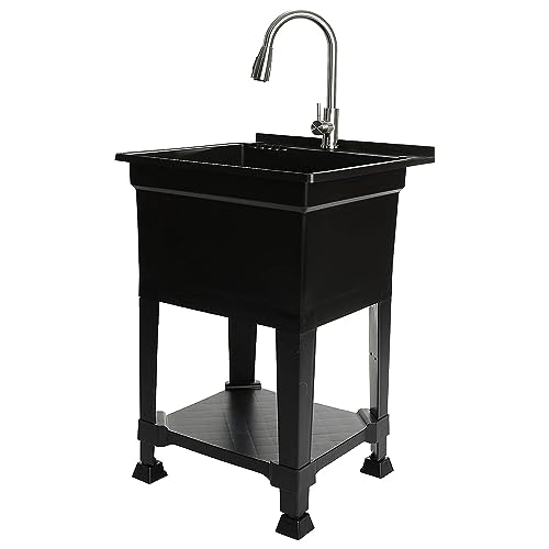 UTILITYSINKS Freestanding Utility Tub Sink with Quick Connect Drain, 24 x 24", Black - Portable and Compact Sink with Faucet for Outdoor Kitchen, Laundry Room, Garage, and Basement