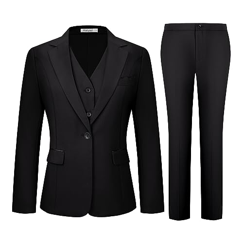 Kelyaa Women's 3 Piece Suit Lady Business Casual Office One Button Notched Lapel Slim Fit Blazer Jacket Vest Pants Set Black