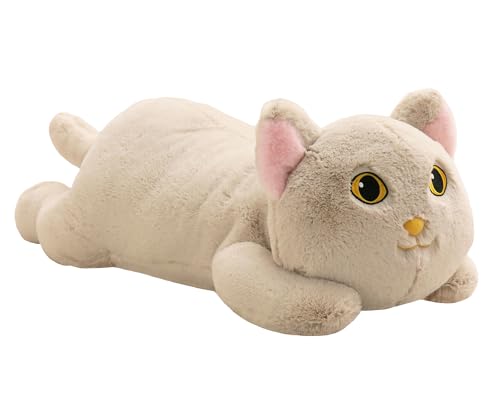 YESGIRL 26.4 inch 5 lbs Cat Weighted Stuffed Animals, Large Weighted Plush Animal, Cute Plush Toy Pillow, Soft Kawaii Plushie Gifts for Adults, Kids, Boys and Girls (Light Gray)