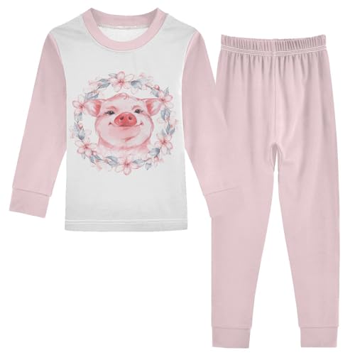JIPONI Beautiful Pink Pig Pajama Sets, Pijamas Para Niños, Soft Sleepwear Top & Pant, Size 18M