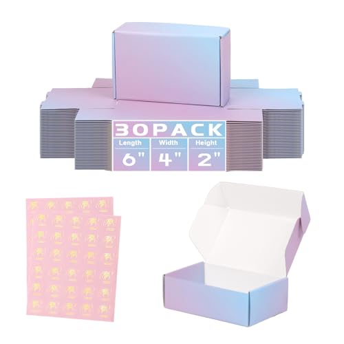 DERZIFUN 6x4x2 Inch Small Shipping Boxes for Small Business, 30 Pack Purple Mailing Boxes Corrugated Cardboard Mailer Gift Packaging Box