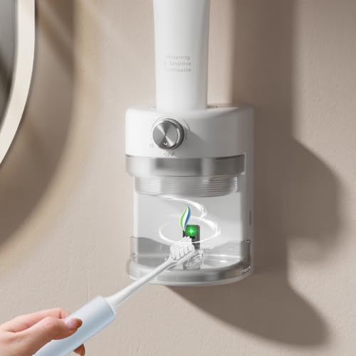 Automatic Toothpaste Dispenser, Electric Toothpaste Dispenser for Bathroom, Toothpaste Squeezer with Adjustable Toothpaste Dispensing Volume, Wall Mounted Toothpaste Dispenser for Kid & Adult (White)