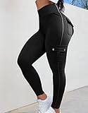 Flamingals Butt Lifting Leggings with Flap Pockets Workout Cargo Leggings for Women Black S