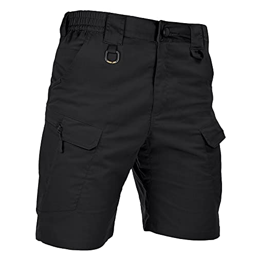 HARD LAND Men's 9.5" Urban Tactical Shorts Waterproof Ripstop Teflon Elastic Waist Cargo Work Shorts Hiking Fishing Charcoal Size 38W