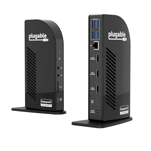 Plugable USB-C Triple Monitor Docking Station: 13-in-1 Laptop Dock with 100W Charging for Mac (DisplayLink Driver Required), Windows, Chrome, 3 HDMI, Gigabit Ethernet, SD, USB-C 20W, 4 USB - UD-ULTCDL
