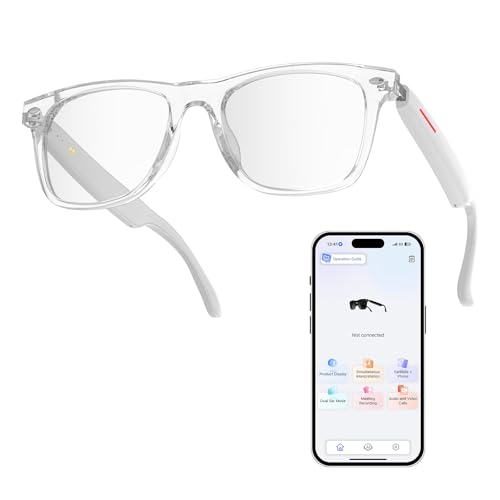 WGP Smart Glasses with AI Translation, Support 110+ Languages, Blue Light Blocking Glasses, Voice Recorder with App, Open Ear Headphones, Bluetooth Audio Glasses for Woman&Man(White)