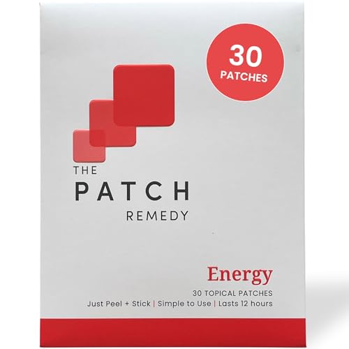 The Patch Remedy Energy Patches - 30 Topical Patches with Caffeine from Guarana Extract, Taurine, Glucuronolactone, Green Tea, Vitamin B3, B5, B6, Transdermal Caffeine Patches Energy