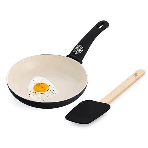 GreenLife Soft Grip 8” Frypan Skillet and Spatula Breakfast Cookware Set, PFAS-Free Ceramic Nonstick, Silicon Spatula with Bamboo Handle, Egg Omelette Bacon, Dishwasher Safe, Stay-Cool Handles, Black